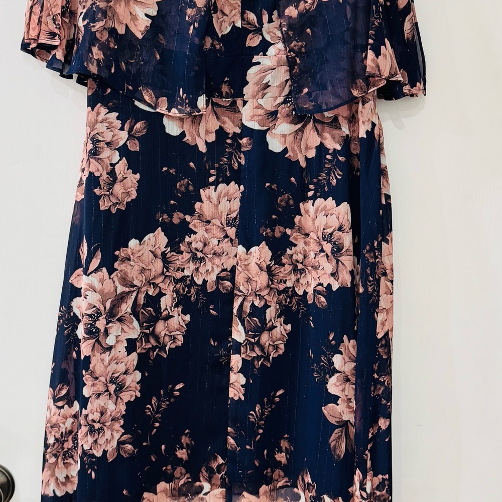 Jessica Howard Navy and Pink Floral Hi-Low Maxi Dress